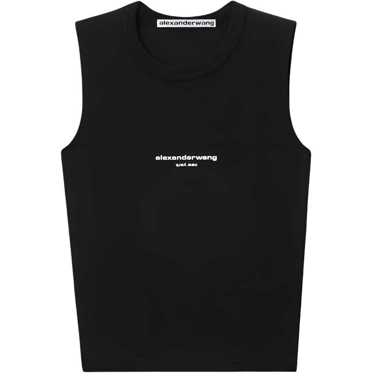 (Women) Alexander Wang Slim-Fit Cropped Tank Top with Logo Print 1CC3261360001