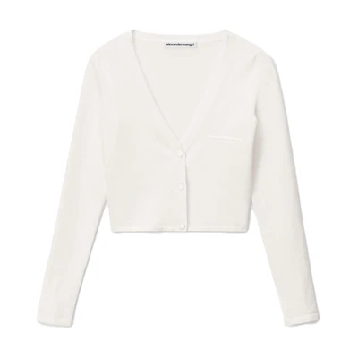 (Women) Alexander Wang Solid V-Neck Cropped Long Sleeve Knit Top Women in Soft White. 4KC2233025-104