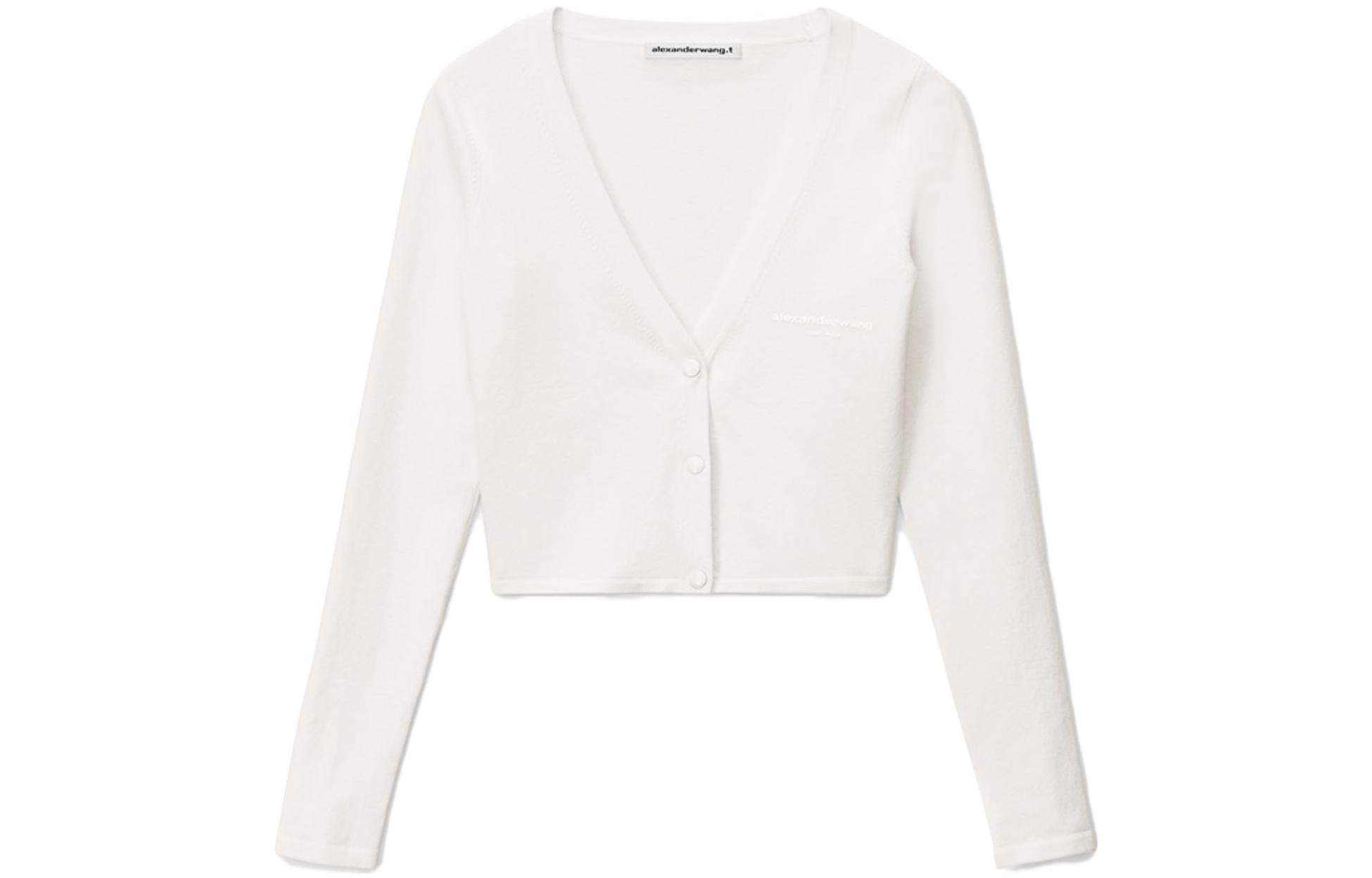 Order (Women) Alexander Wang Solid V-Neck Cropped Long Sleeve Knit Top Women in Soft White. 4KC2233025-104