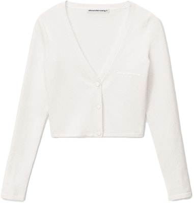 (Women) Alexander Wang Solid V-Neck Cropped Long Sleeve Knit Top Women in Soft White. 4KC2233025-104 Order (Women) Alexander Wang Solid V-Neck Cropped Long Sleeve Knit Top Women in Soft White. 4KC2233025-104