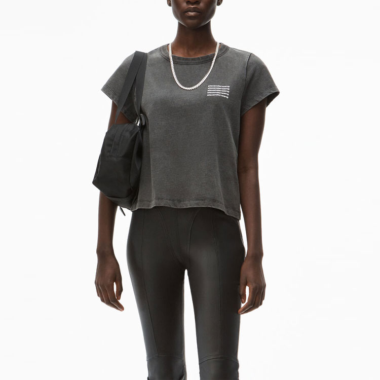 Purchase (W) 알렉산더 왕 SS20 애시드 워시 링클드 반팔 티셔츠 여성 블랙/그레이. 1CC1201328-007