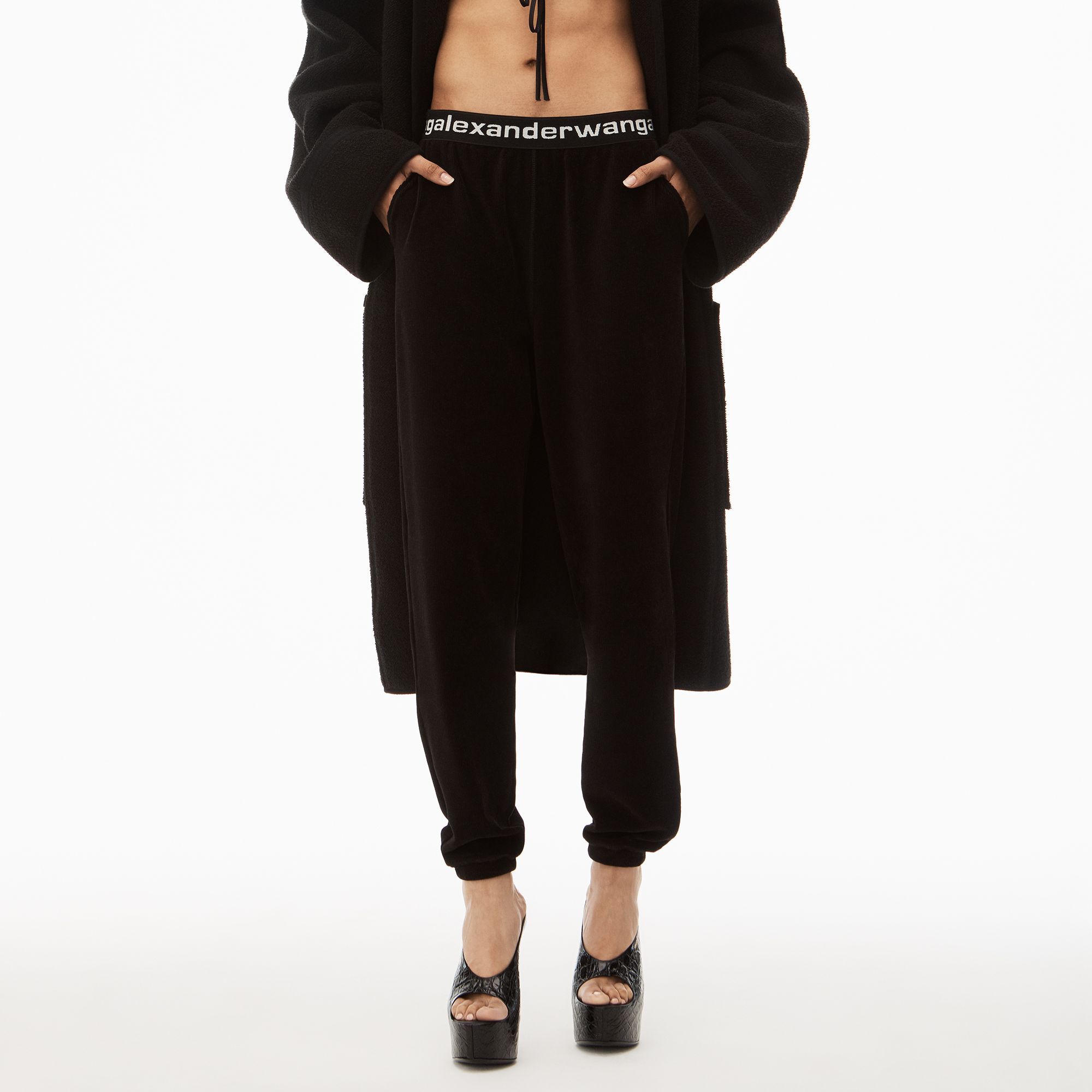 Sizing (W) アレキサンダーワン SS20 ブラックコーデュロイストレッチパンツ レディース 4CC1204024-001