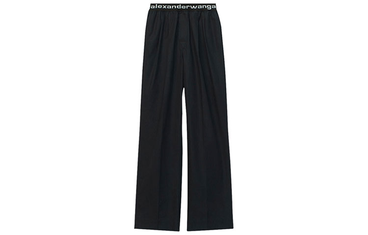 Order (W) Alexander Wang SS20 Pantalones Negros Anchos de Lounge con Cintura de Logo 4WC2204047-001
