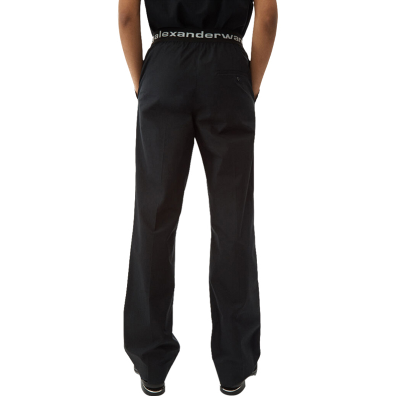 Purchase (W) Alexander Wang SS20 Pantalones Negros Anchos de Lounge con Cintura de Logo 4WC2204047-001