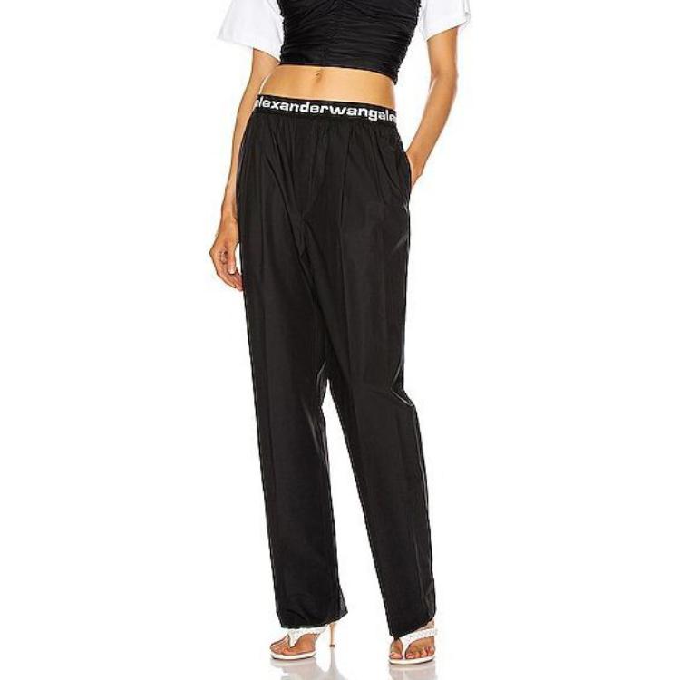Details for (W) Alexander Wang SS20 Pantalones Negros Anchos de Lounge con Cintura de Logo 4WC2204047-001