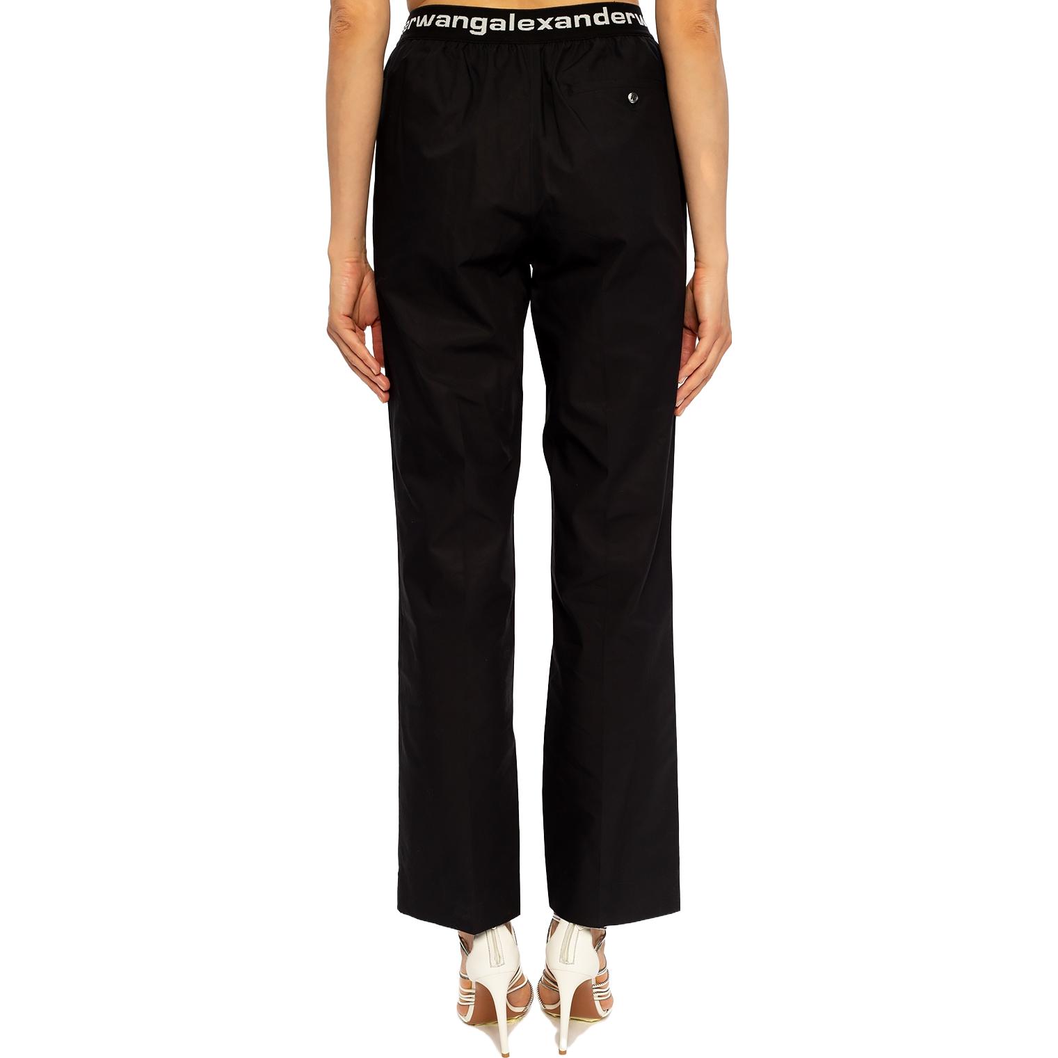 Sizing (W) Alexander Wang SS20 Pantalones Negros Anchos de Lounge con Cintura de Logo 4WC2204047-001
