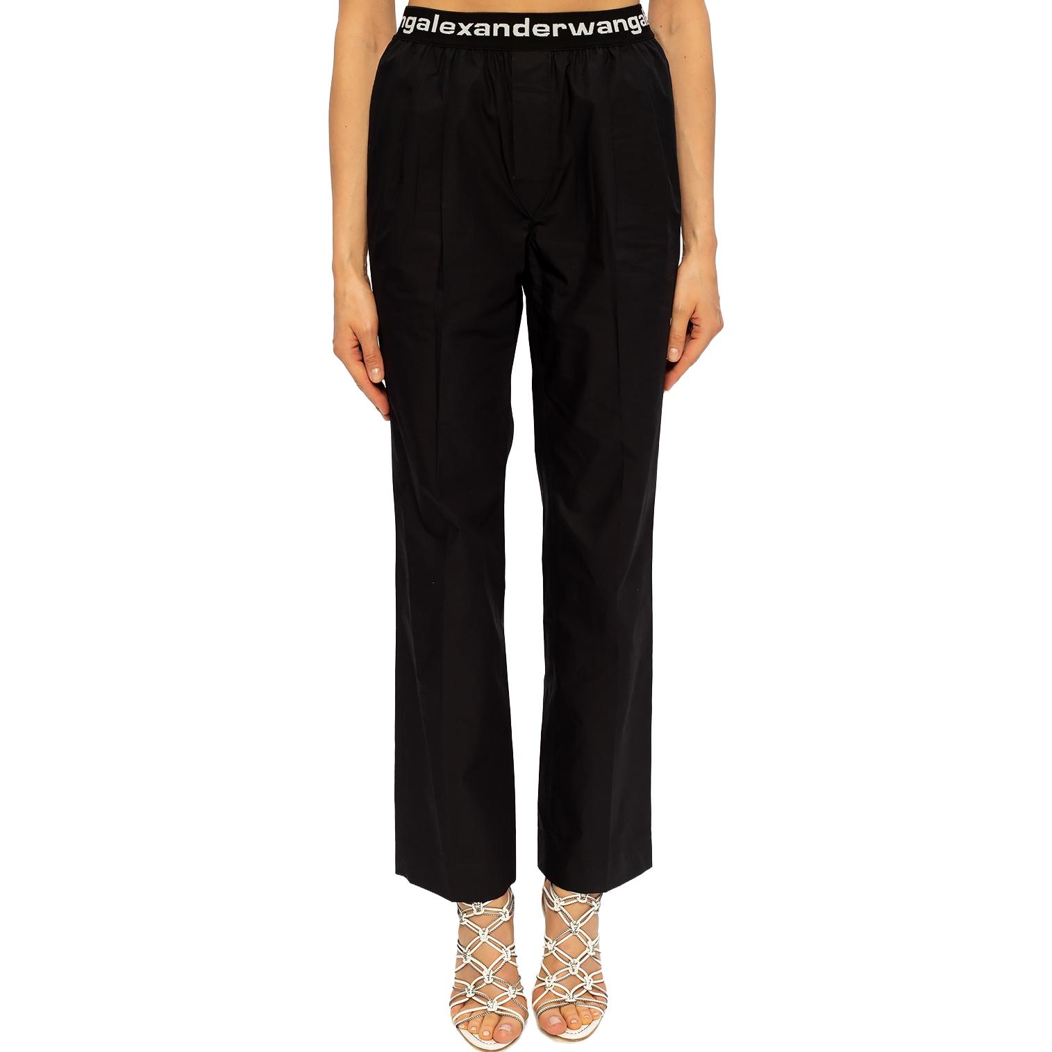 Cheap (W) Alexander Wang SS20 Pantalones Negros Anchos de Lounge con Cintura de Logo 4WC2204047-001