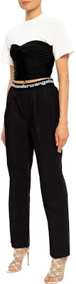 (W) Alexander Wang SS20 黑色寬褲休閒褲附標誌腰帶 4WC2204047-001 1