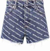 (Women) Alexander Wang SS20 Fringe Logo Washed Denim Shorts Women Blue 4DC1204644 (Women) Alexander Wang SS20 Fringe Logo Washed Denim Shorts Women Blue 4DC1204644