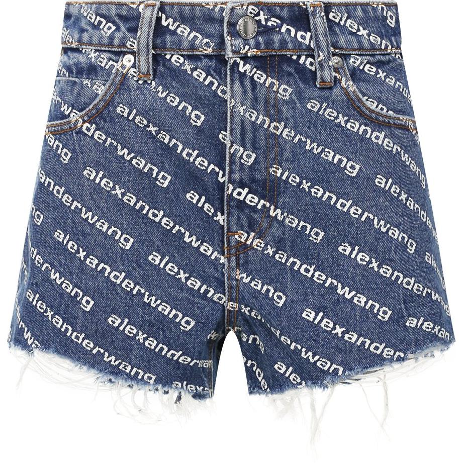 (Women) Alexander Wang SS20 Fringe Logo Washed Denim Shorts Women Blue 4DC1204644 圖 2