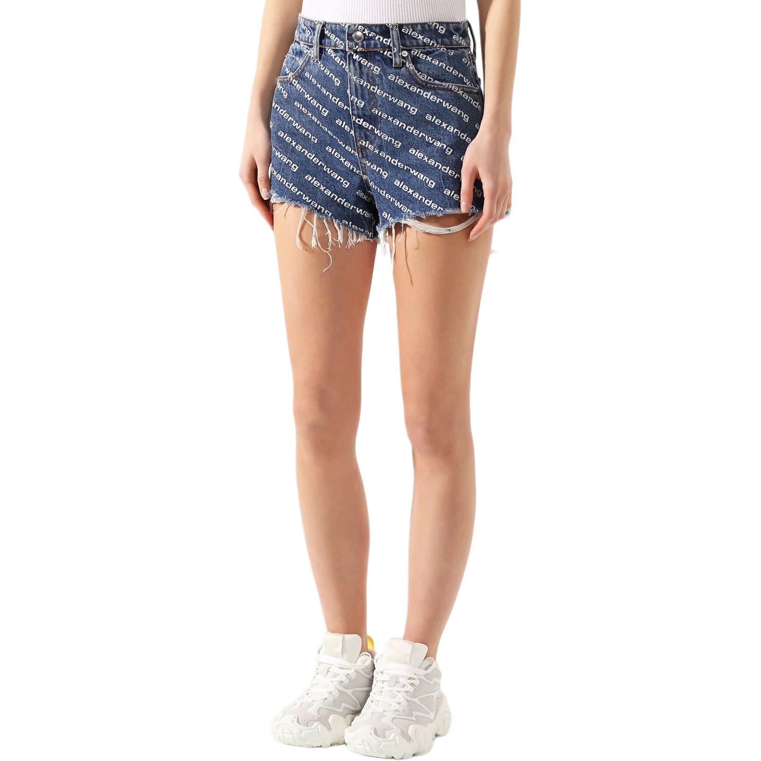 (Women) Alexander Wang SS20 Fringe Logo Washed Denim Shorts Women Blue 4DC1204644 圖 4