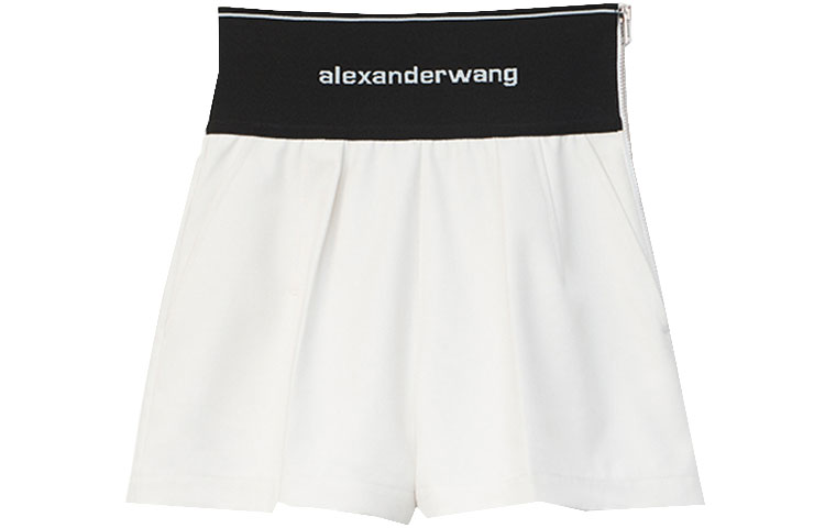 (Women) Alexander Wang SS20 Logo Ribbed Stretch Polyester-Cotton Shorts Natural 1WC1204224-105