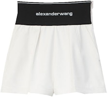 (Women) Alexander Wang SS20 Logo Ribbed Stretch Polyester-Cotton Shorts Natural 1WC1204224-105 (Women) Alexander Wang SS20 Logo Ribbed Stretch Polyester-Cotton Shorts Natural 1WC1204224-105