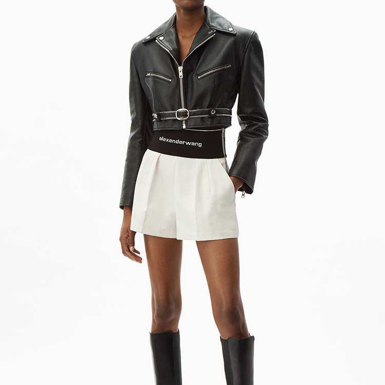 Purchase (W) Alexander Wang Seluar Pendek Logo SS20 Ribbed Polyester-Cotton Natural 1WC1204224-105