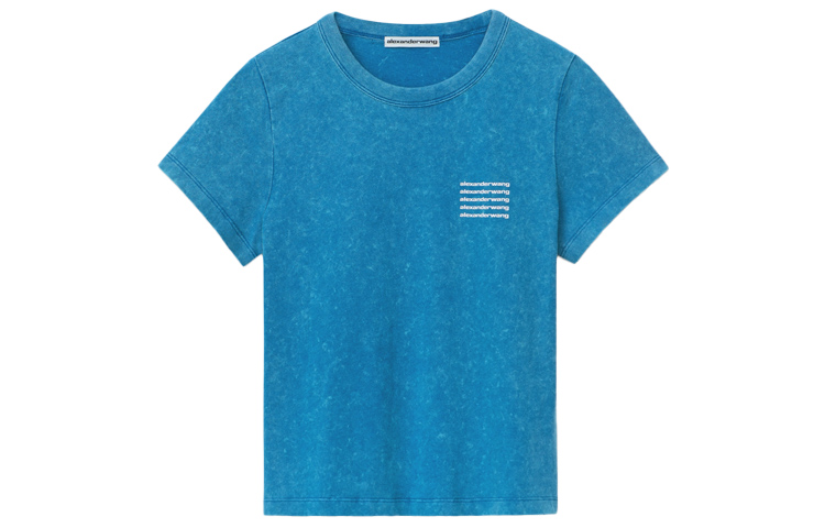 (Women) Alexander Wang SS21 Acid-Wash Wrinkled Crewneck Blue T-Shirt Women 1CC1201328-424