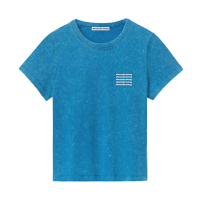 (Women) Alexander Wang SS21 Acid-Wash Wrinkled Crewneck Blue T-Shirt Women 1CC1201328-424