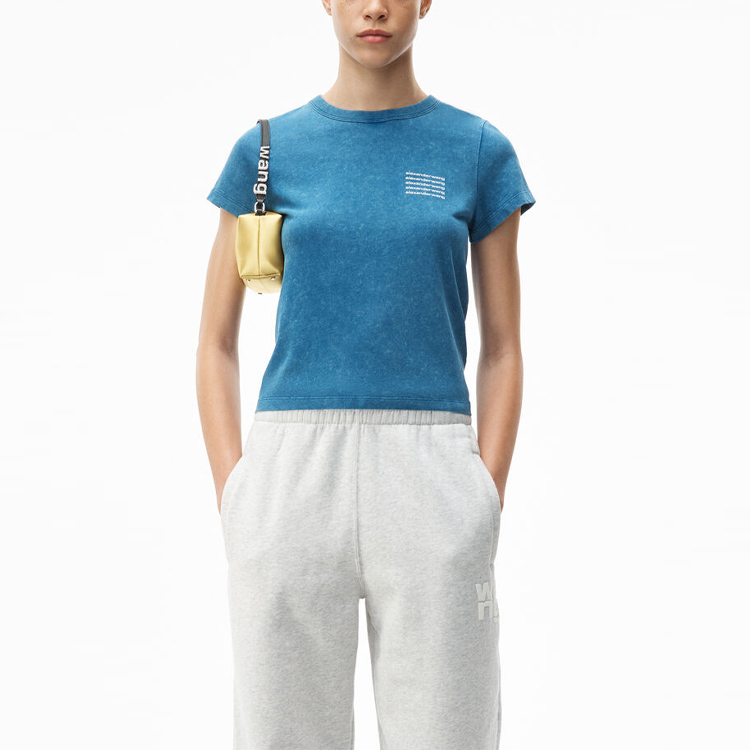 Lookbook (W) 亚历山大王 SS21 酸洗皱纹蓝色圆领女款T恤 1CC1201328-424