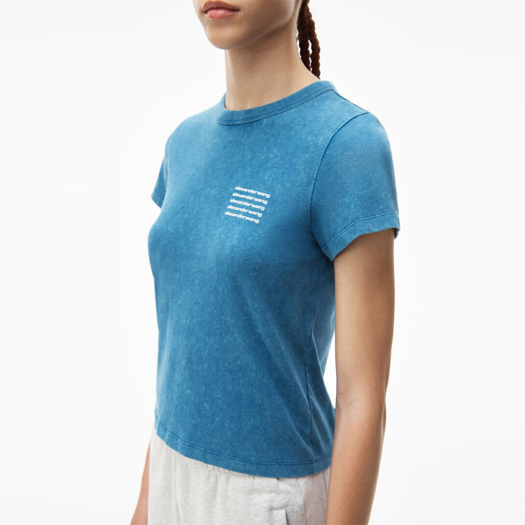 Shop (W) 亚历山大王 SS21 酸洗皱纹蓝色圆领女款T恤 1CC1201328-424