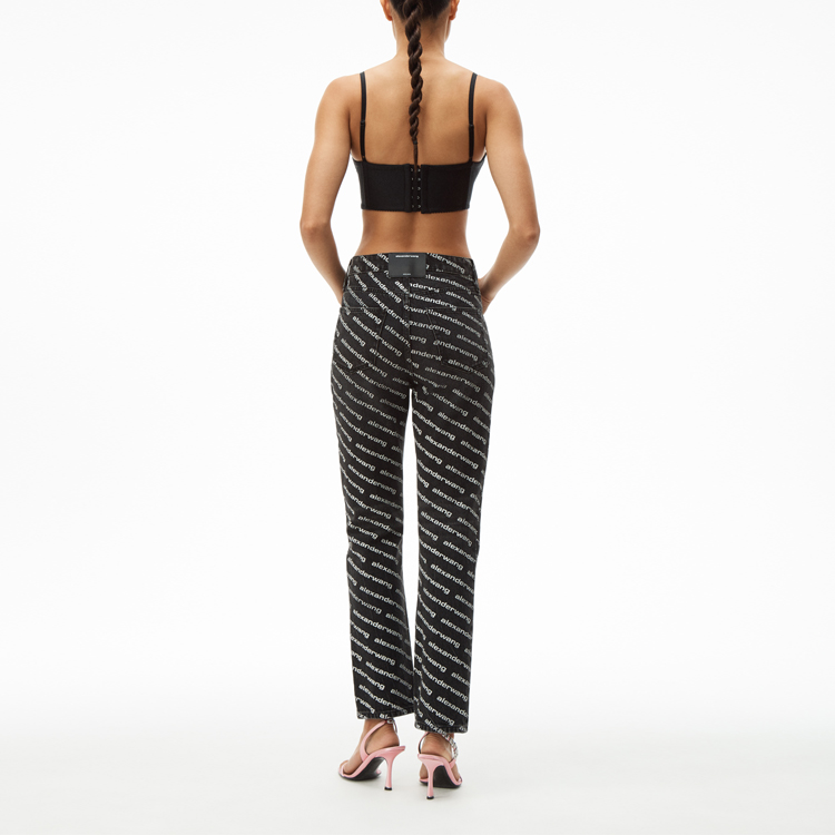 Shop (Women) Alexander Wang SS21 Allover Logo High-Waisted Black Jeans for Women 4DC1214892-060