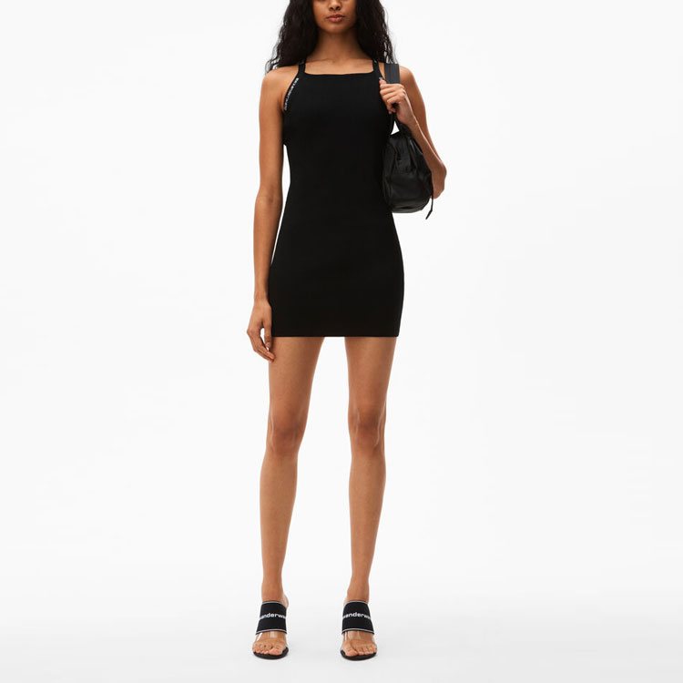 Lookbook (W) 알렉산더 왕 SS21 블랙 로고 자카드 스트랩 A라인 탱크 드레스 4KC2206036-001