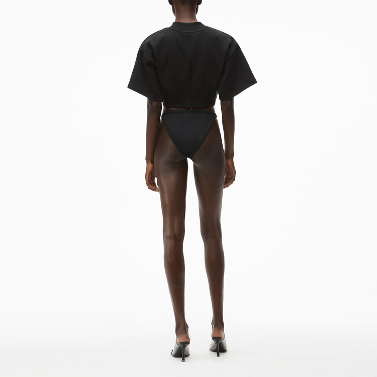 Shop (W) アレキサンダーワン SS21 ブラック スカルプテッド クロップド スリムフィット Tシャツ 4CC2211202-001