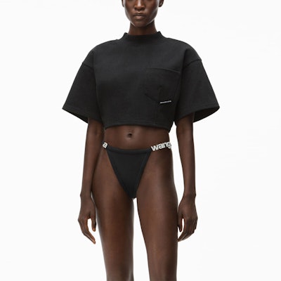 (W) アレキサンダーワン SS21 ブラック スカルプテッド クロップド スリムフィット Tシャツ 4CC2211202-001 Purchase (W) アレキサンダーワン SS21 ブラック スカルプテッド クロップド スリムフィット Tシャツ 4CC2211202-001