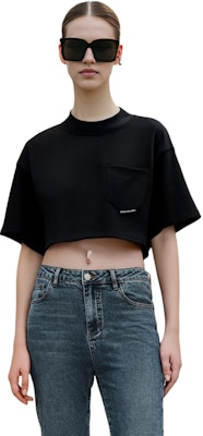 (W) アレキサンダーワン SS21 ブラック スカルプテッド クロップド スリムフィット Tシャツ 4CC2211202-001 Sizing (W) アレキサンダーワン SS21 ブラック スカルプテッド クロップド スリムフィット Tシャツ 4CC2211202-001