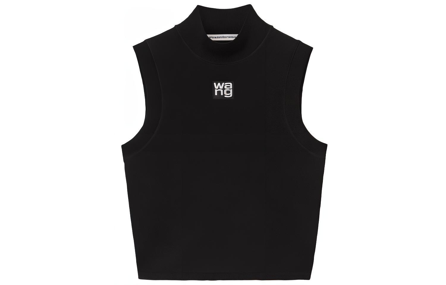 (Women) Alexander Wang SS21 Black Sleeveless Tank Top with Logo Patch. 4KC2211068-001