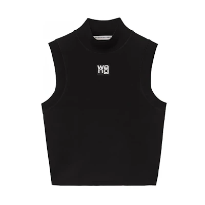 (Women) Alexander Wang SS21 Black Sleeveless Tank Top with Logo Patch. 4KC2211068-001