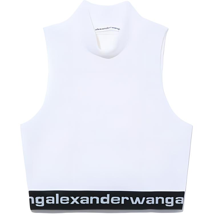 (Women) Alexander Wang SS21 Corduroy Sleeveless Mock Neck Crop Top Women White 4CC2211212-111