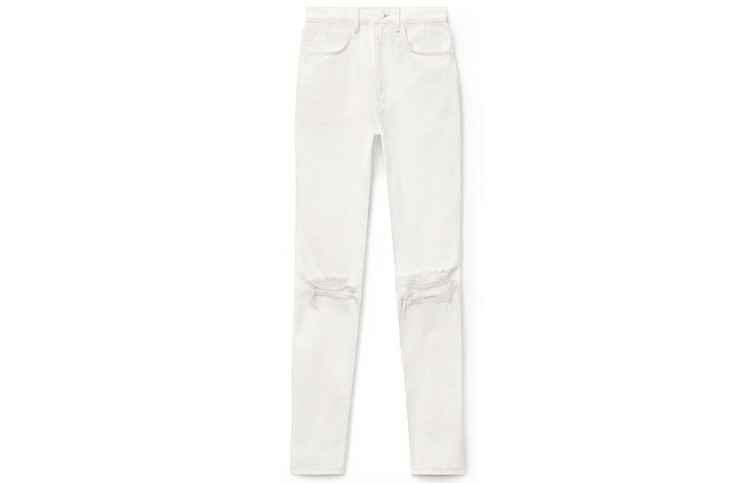 (Women) Alexander Wang SS21 Distressed High-Waist White Denim Jeans Women’s 4DC2214928-100