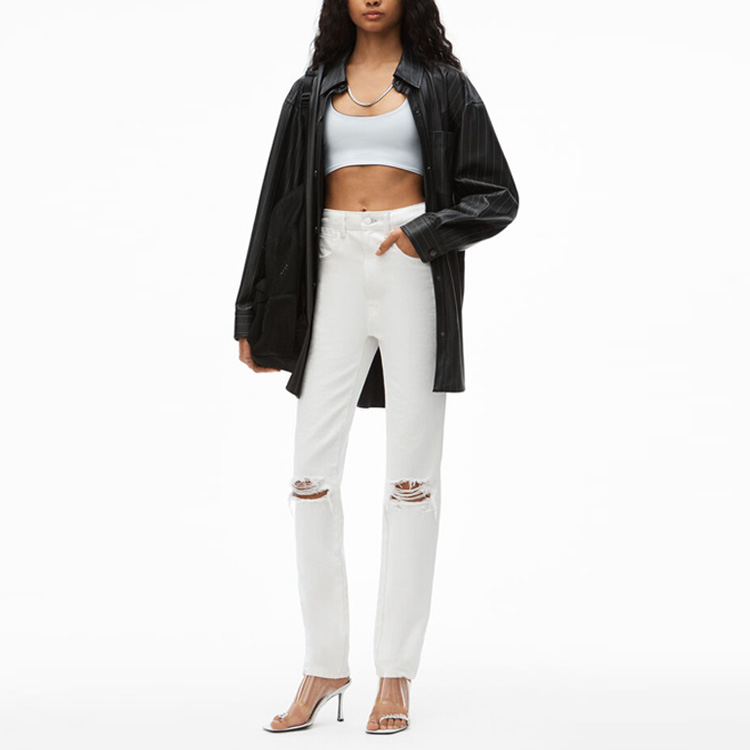 Lookbook (Women) Alexander Wang SS21 Distressed High-Waist White Denim Jeans Women’s 4DC2214928-100