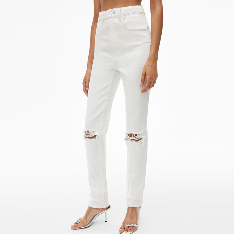Purchase (Women) Alexander Wang SS21 Distressed High-Waist White Denim Jeans Women’s 4DC2214928-100
