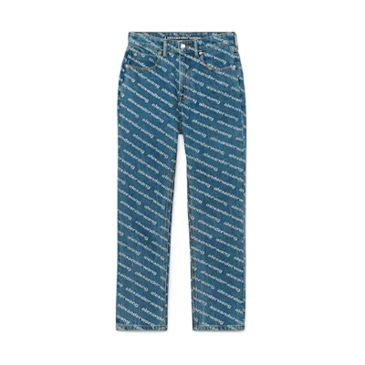 (Women) Alexander Wang SS21 Full Print High Waist Logo Jeans for Women Blue 4DC1214893-460