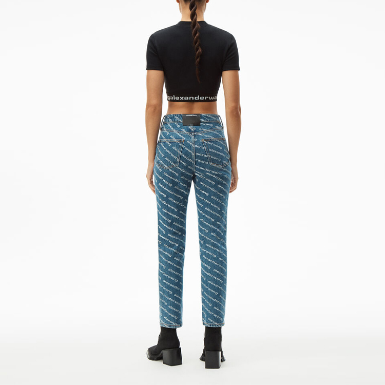 Shop (W) 亚历山大王SS21高腰全印花标志牛仔裤女款蓝色 4DC1214893-460