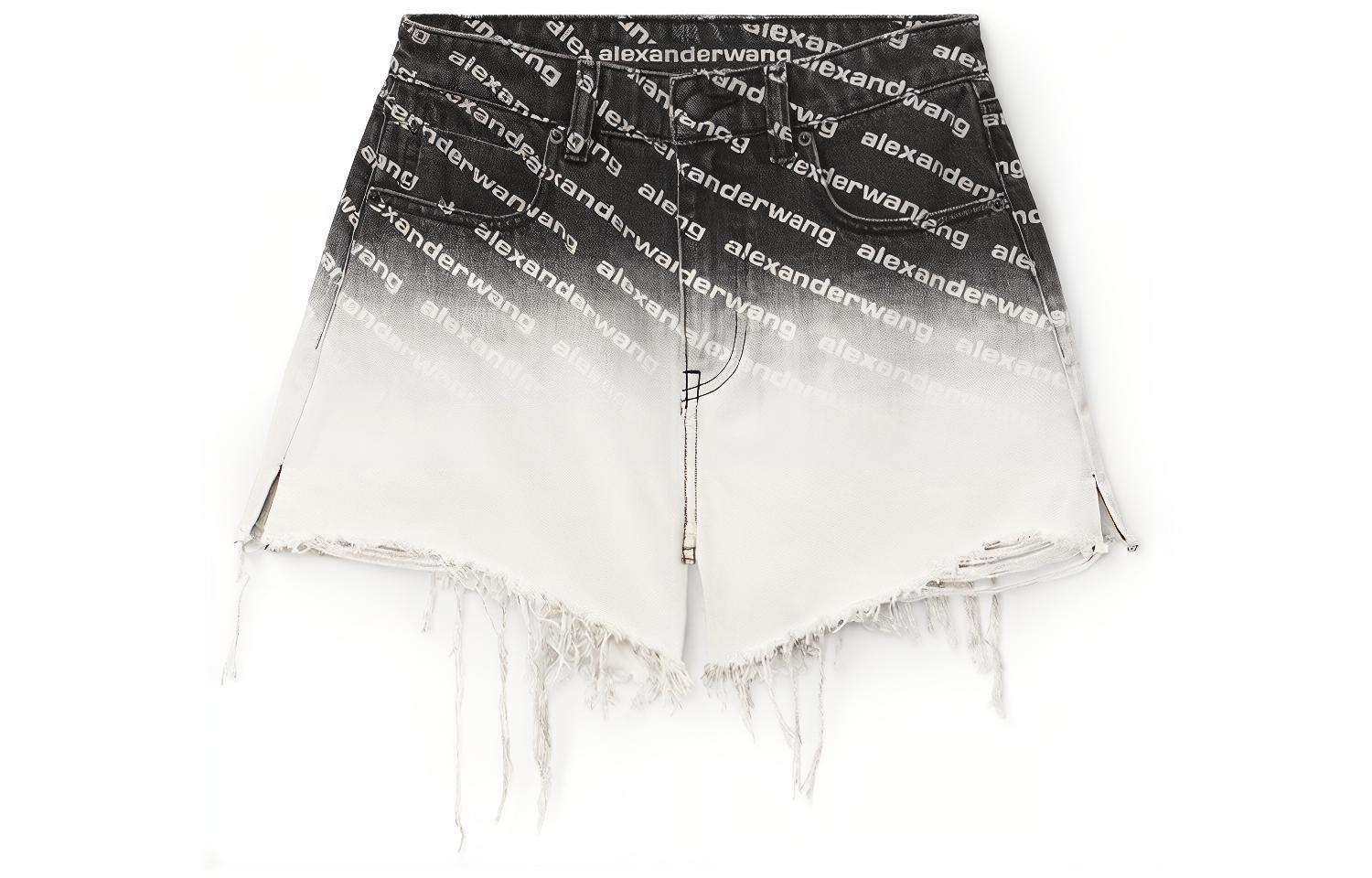 (Women) Alexander Wang SS21 Gradient Logo Denim Shorts Women Grey White 4DC2214907-031