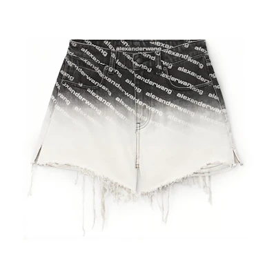 (Women) Alexander Wang SS21 Gradient Logo Denim Shorts Women Grey White 4DC2214907-031