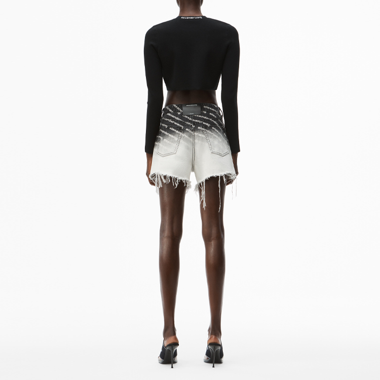 Lookbook (W) Alexander Wang SS21 Seluar Pendek Denim Wanita Logo Gradient Kelabu Putih 4DC2214907-031