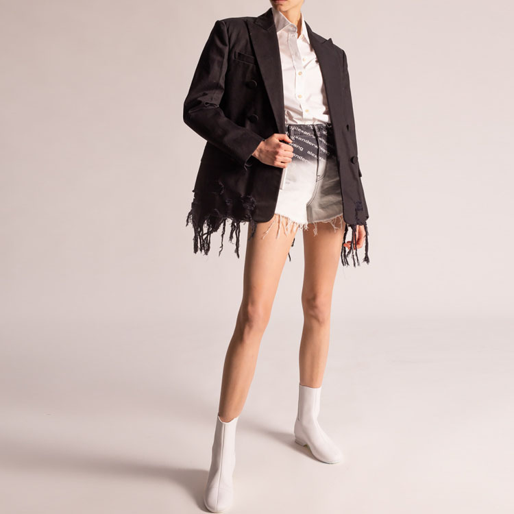 Cheap (W) Alexander Wang SS21 Seluar Pendek Denim Wanita Logo Gradient Kelabu Putih 4DC2214907-031