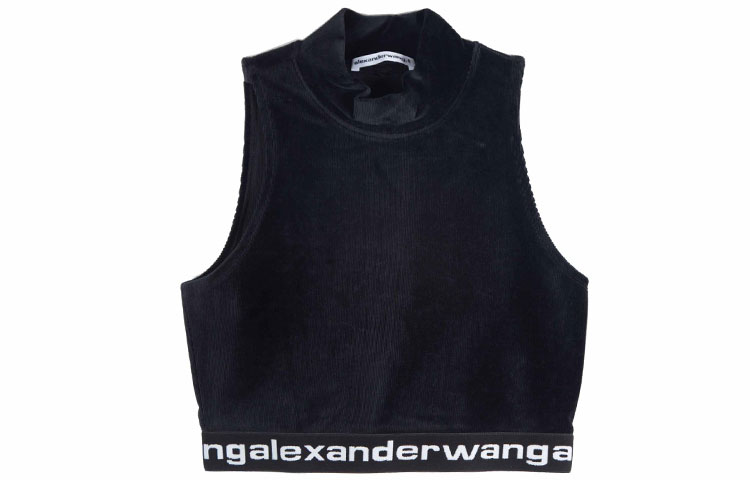 (Women) Alexander Wang SS21 Logo Corduroy Mock Neck Tank Top Women’s Black 4CC2211212