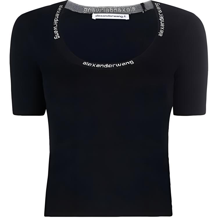 (Women) Alexander Wang SS21 Logo Jacquard Stretch Knit Short Sleeve T-Shirt Women Black 4KC4211057-001