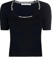 (Women) Alexander Wang SS21 Logo Jacquard Stretch Knit Short Sleeve T-Shirt Women Black 4KC4211057-001 (Women) Alexander Wang SS21 Logo Jacquard Stretch Knit Short Sleeve T-Shirt Women Black 4KC4211057-001