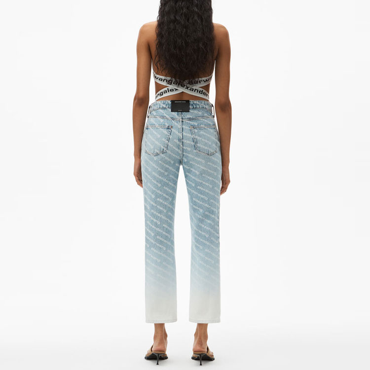 Shop (Women) Alexander Wang SS21 Logo Mid-Rise Printed Jeans Women Blue White Gradient. 4DC2214906-270