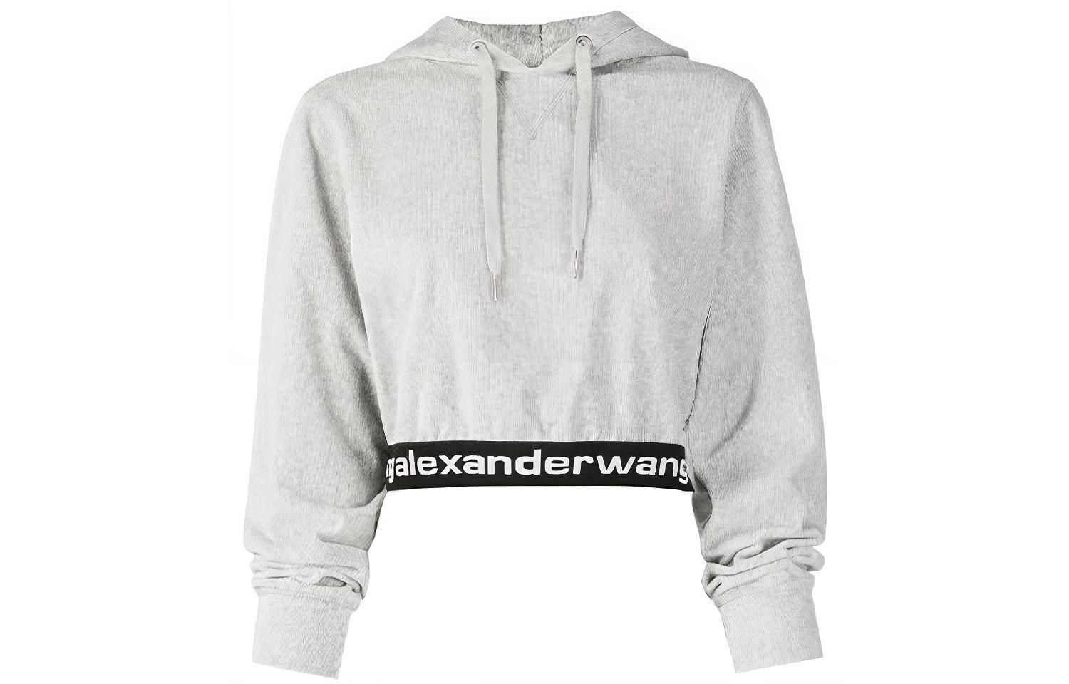 (Women) Alexander Wang SS21 Logo Print Cropped Hoodie Grey. 4CC1211197-030