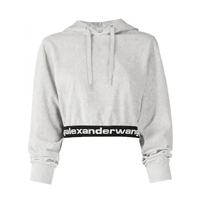 (Women) Alexander Wang SS21 Logo Print Cropped Hoodie Grey. 4CC1211197-030