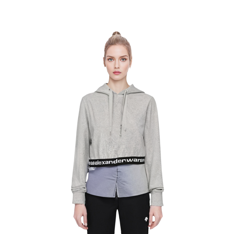 Lookbook (W) 알렉산더 왕 SS21 로고 프린트 크롭 후디 그레이. 4CC1211197-030