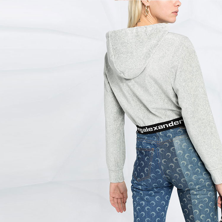 Sizing (W) 알렉산더 왕 SS21 로고 프린트 크롭 후디 그레이. 4CC1211197-030