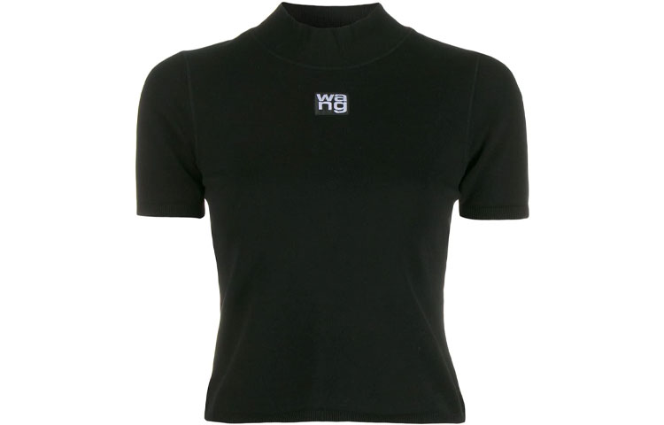 Order (W) 알렉산더 왕 SS21 로고 슬림핏 하프 터틀넥 니트 티셔츠 여성 블랙 4KC2191008-001