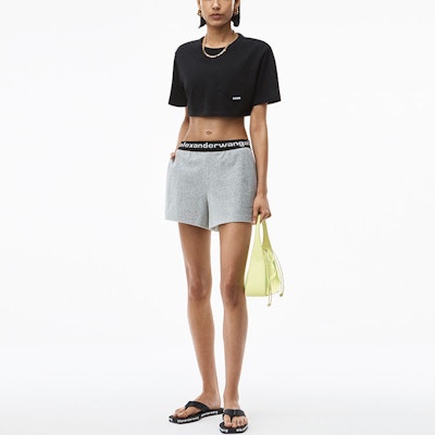 (W) Shorts de Pana Elástica con Logo Alexander Wang SS21 Gris 4CC1204025-030 Lookbook (W) Shorts de Pana Elástica con Logo Alexander Wang SS21 Gris 4CC1204025-030