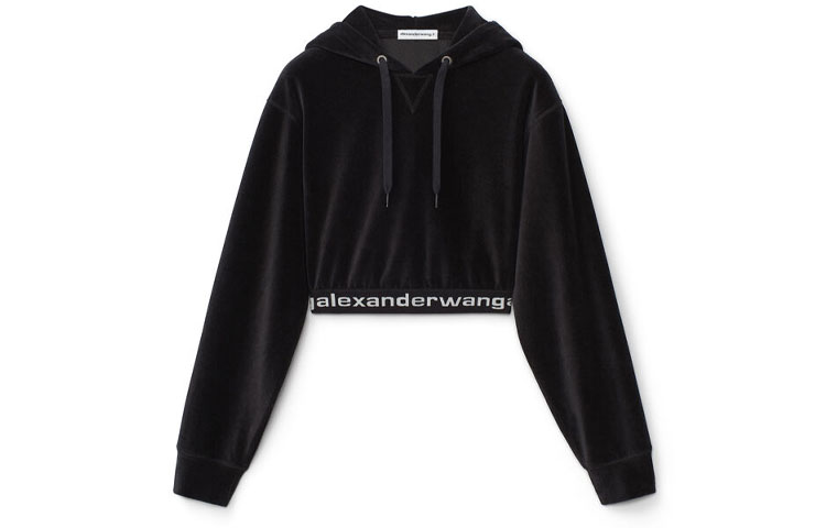(Women) Alexander Wang SS21 Logo Stretch Pullover Hoodie Black for Women 4CC1211197-001